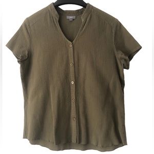 J. Jill Olive Green Short-Sleeve Button Front Blouse